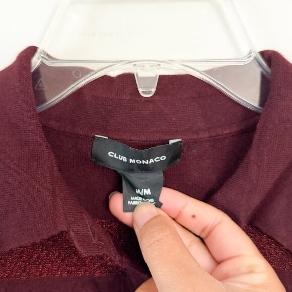 club monaco // maroon shimmer stripes button down collared knit top M - Picture 3 of 6